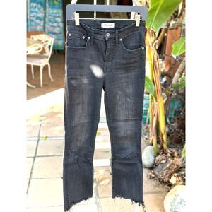 Madewell Faded Black Cotton Cal Demi-Boot 5 Pocket Chewed-Hem Denim Jeans SZ 26